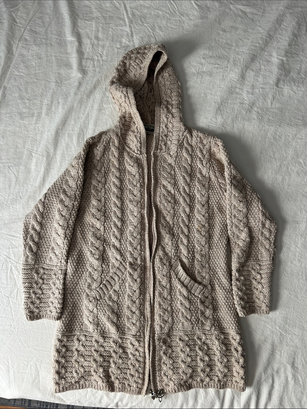Aran Crafts Irish Wool zip cardigan with pockets.